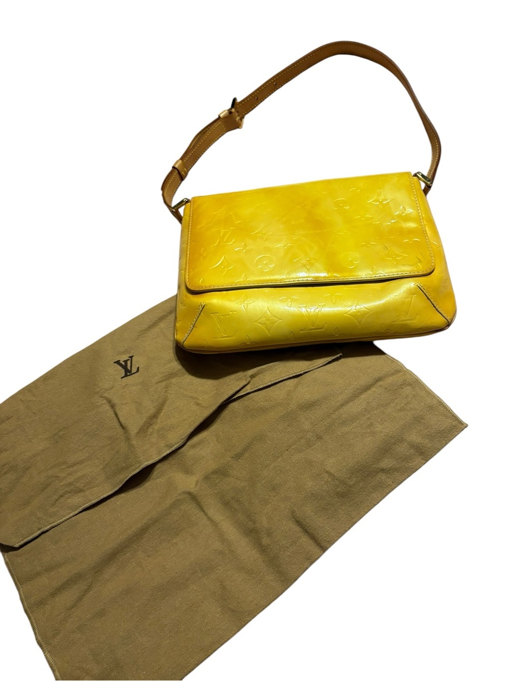 vintage Louis Vuitton Yellow Monogram Vernis Thompson Street bag & Dust bag